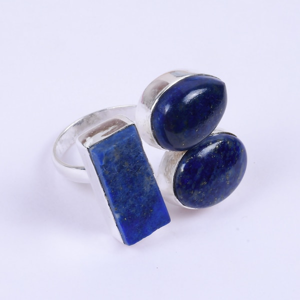 Natural Lapis Lazuli Ring, 925 Sterling Silver Ring, Artisan Handmade September Birthstone Jewelry, Blue Stone Cocktail Ring For Women