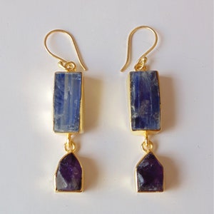 22K Vergoldete Ohrringe, Amethyst Ohrringe, Birthstone Ohrringe, Handgefertigte Ohrringe, Blaue Kyanit Ohrringe, Haken baumeln Ohrringe