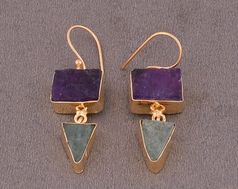 Fabricant de boucles d’oreilles en pierres précieuses brutes naturelles, boucles d’oreilles en améthyste, boucles d’oreilles en lunette, boucles d’oreilles en fluorite verte, cadeau parfait pour elle