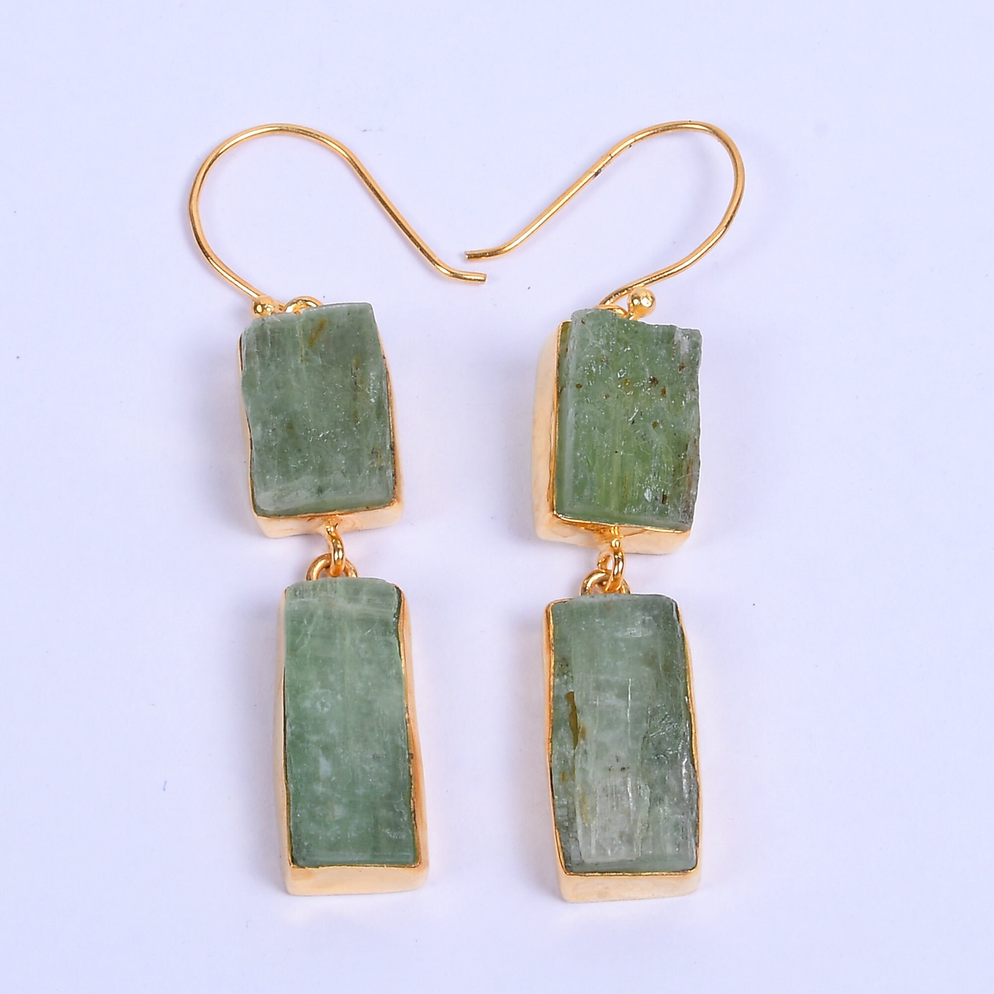 Green Kyanite Dangle Earrings: Handmade 925 Sterling Silver