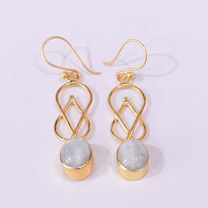 Rainbow Moonstone Drop Earrings: 18K Gold Plated, June Birthstone