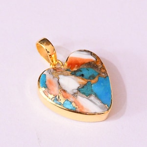 Spiny Oyster Copper Turquoise Pendant, Heart Shape Turquoise Pendant, 18k Gold Plated Pendant, Bridal Pendant, Colorful Pendant