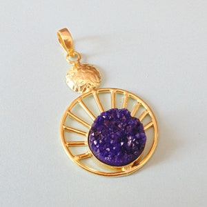 Handmade Druzy Pendant, 18K Gold Plated Pendant, Designer Pendant, Brass Pendant, Fashion Pendant, Womens Pendant, Gift For Her