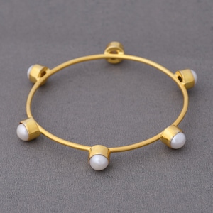 18K Gold Plated White Pearl Bangle Bracelet: June Birthstone