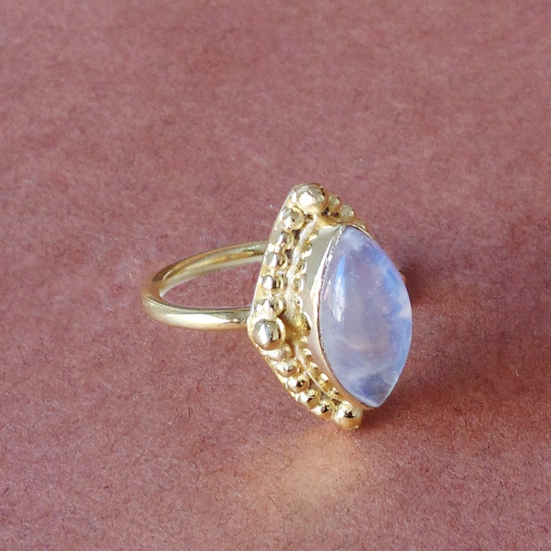 Gold Plated Ring Semi Precious Ring Marquise Ring Stacking Ring Women/'s Ring Fashion Ring Rainbow Moonstone Ring June Birthstone Ring