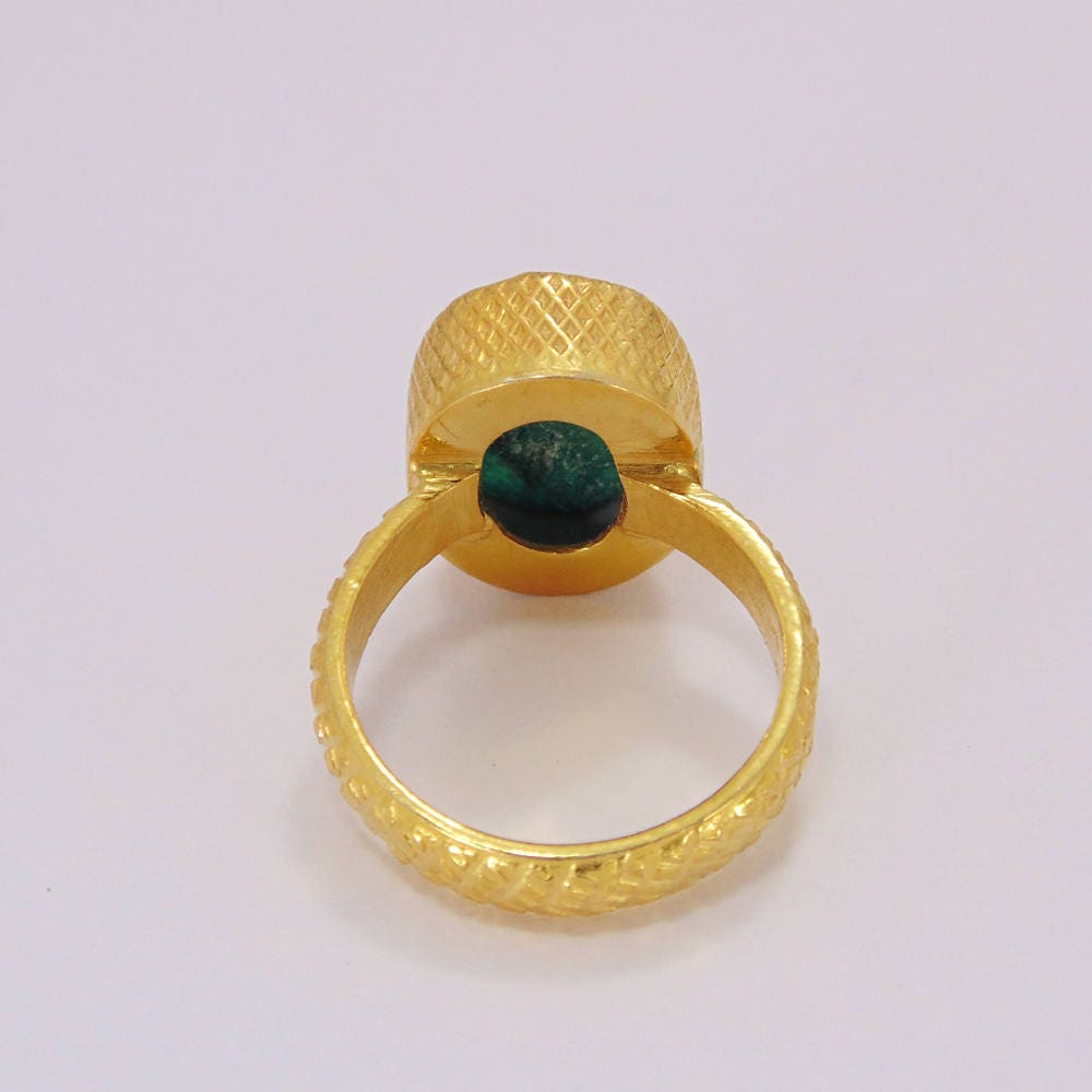Handmade Ring Green Corundum Ring 18k Gold Plated Ring Oval Etsy