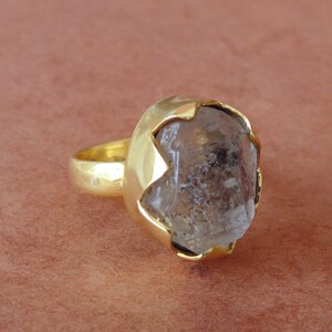 Herkimer Diamond Ring, 18K Gold Vermeil Ring, Handmade Ring, Rough Stone Ring, Single Stone Ring, Women's Rings, All Occasions Gift Jewelry