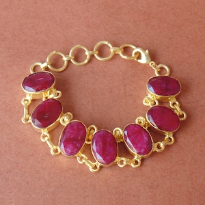 Red Corundum Bracelet: 18K Gold Plated Bezel Set Jewelry