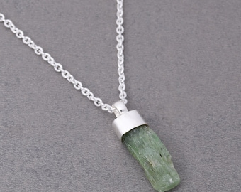 Natural Green Kyanite Bezel Drop Pendant, Rhodium Plated Brass Jewelry, Simple Elegant Pendant, Best Gift For Friends