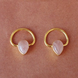 Handmade Rose Quartz Earrings: 18K Gold Plated Brass Studs