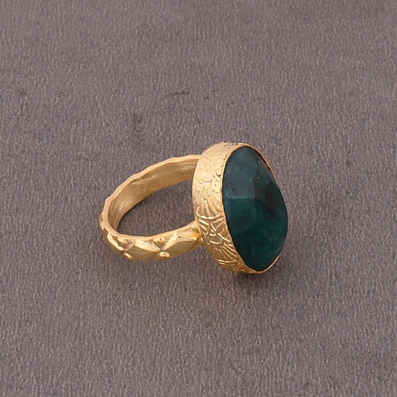 Handmade Ring Green Corundum Ring 18k Gold Plated Ring Oval Etsy