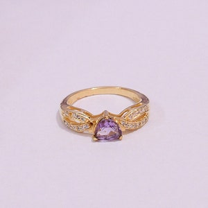 Gorgeous 18K Yellow Gold Plated Purple Amethyst And White Cubic Zirconia Wedding Stack Ring