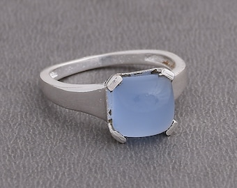 Semiprecious Blue Chalcedony Ring, Solitaire Ring, Wedding Stack Ring, Proposal Ring, Women Fashion Ring, Best Jewelry Manufacturer