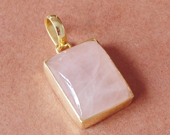 Natural Rose Quartz Pendant: 18K Gold Plated Brass Love Stone Necklace