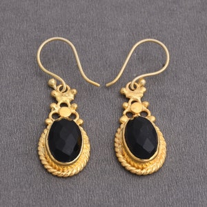 18K Gold Plated Earrings, Black Onyx Earrings, Bezel Set Earrings, Fashionable Earrings, Designer Earrings, Drop Earrings, Best Gift Ideas