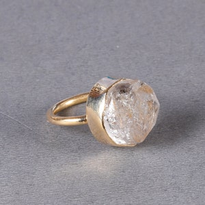 Natural Herkimer Diamond Stacking Ring, 14K Gold Plated Ring, Skilled Artisan Made Ring For Her