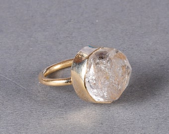 Natural Herkimer Diamond Stacking Ring, 14K Gold Plated Ring, Skilled Artisan Made Ring For Her