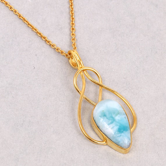 Natural Larimar Pendant Handmade Designer Dolphin Gemstone Gold Plated Everyday Chain Necklace - Gold Chain Pendant Designs Natural Larimar Pendant Handmade Designer Dolphin Gemstone Gold Plated Everyday Chain Necklace - Gold Chain Pendant Designs