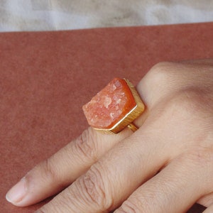 Natural Raw Carnelian Bezel Set Rough Stone Stacking Ring For Women Handcrafted In 18K Gold Plated Over Brass