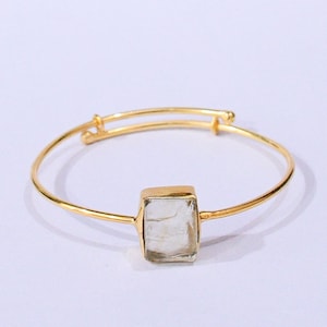 Natural Citrine Bangle: Handmade 18K Gold Plated Adjustable Bracelet