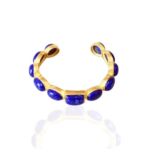 18K Gold Vermeil Cuff, Lapis Lazuli Bracelet, Designer Bangle, Blue Gemstone Bangle, Adjustable Bracelet, Unique Gift For Wife