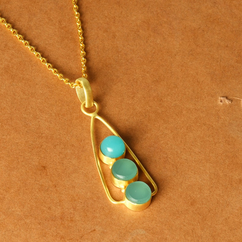 Metalsmith Pendant Gold Vermeil Pendant Natural Stone Pendant Women Pendant Gift For Wedding Blue Chalcedony Pendant Chain Pendant