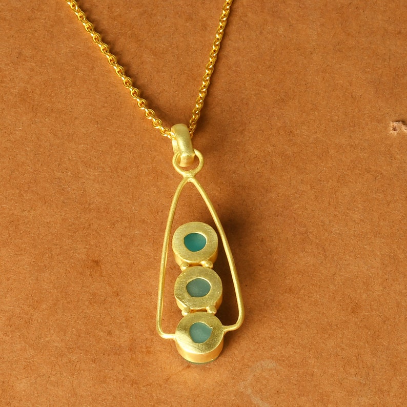 Metalsmith Pendant Gold Vermeil Pendant Natural Stone Pendant Women Pendant Gift For Wedding Blue Chalcedony Pendant Chain Pendant