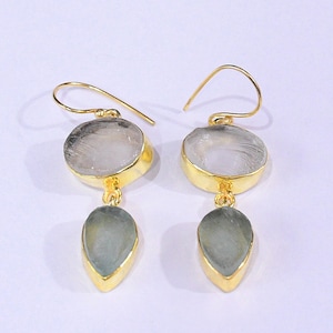Crystal Quartz Fluorite Earrings: 18k Gold Plated Dangle Jewelry
