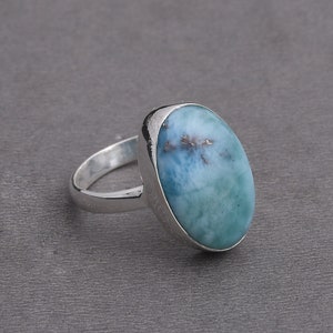 Oval Larimar Ring: Artisan Sterling Silver Statement Ring