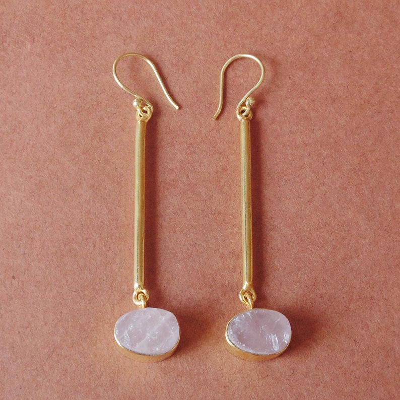 18K Gold Plated Earrings, Rose Quartz Earrings, Handmade Earrings, Raw Gemstone Earrings, Dainty Earrings, Dangle Earrings, Hook Earrings 