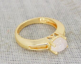 Rainbow Moonstone Ring: 18k Gold Plated Brass Solitaire, June Birthstone
