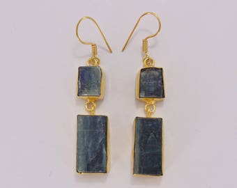 Gold Plated Earrings, Natural Kyanite Earrings, Raw Stone Earrings, Fashion Earrings, Dangle Earrings, Women Earrings, Gift For Christmas