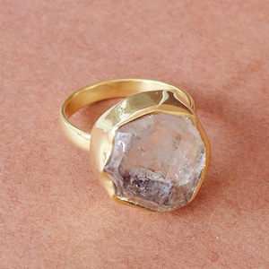 Gold Plated Jewelry Manufacturer, Herkimer Diamond Ring, April Birthstone Ring, Mineral Stone Ring, Jewelry Bulk Supplier