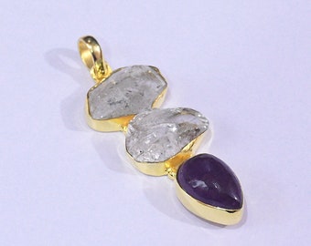 Artisan Made Pendant, Gold Plated Gemstone Jewellery Manufacturer, Herkimer Diamond Pendant, Custom Design Jewellery, Amethyst Pendant