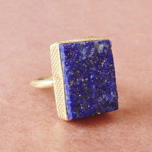 Natural Lapis Lazuli Ring, 18K Gold Plated Brass Ring, Bezel Set Ring, Raw Gemstone Ring, Birthstone Stacking Ring, Unique Gift For Her