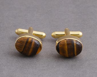 Tiger Eye Cufflinks, Designer Cufflinks, Gemstone Cufflinks, Wedding Cufflinks, Groom Cufflink, Bezel Set Cufflinks, Fathers Day Gifts
