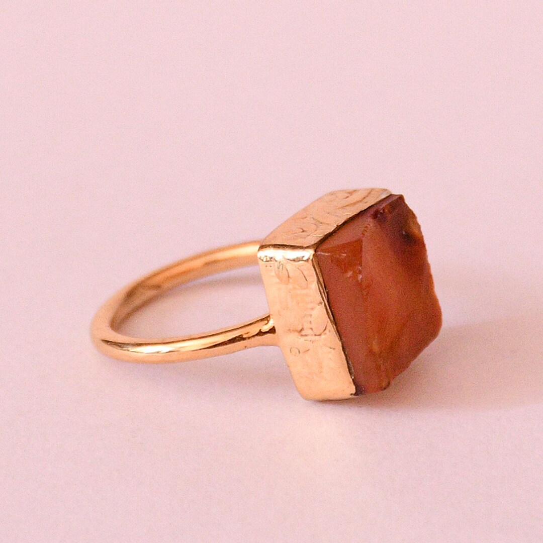 Buy 18K Gold Plated Natural Carnelian Gemstone Stacking Ring Online in