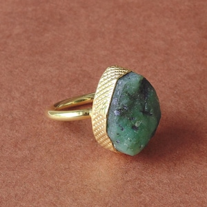 Gold Plated Emerald Ring: Natural Gemstone Stacking Ring