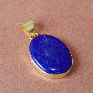 Bezel Set Pendant, Lapis Lazuli Pendant, Polished Stone Pendant, Gold Plated Pendant, Oval Cabochon Pendant, Chain Necklace, Gift For Her