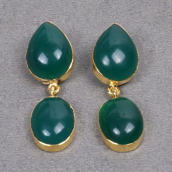 925 Silver Plated GREEN ONYX Gem Earrings Women Fashion Stores Online NEW ITEM 