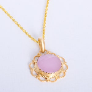 Handmade Bezel Set Pink Rose Quartz Pendant, Round Faceted Stone Pendant, Wholesale Designer Brass Pendant For Women image 2