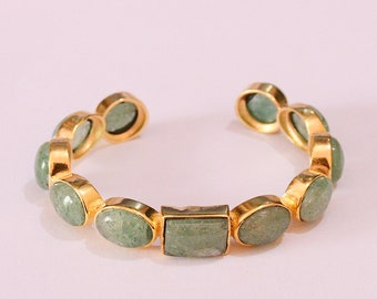 Green Strawberry Gemstone Bezel Set Designer Cuff Bracelet For Women