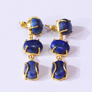 Lapis Lazuli Dangle Earrings: 18K Gold Plated Brass, September Birthstone