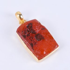 Natural Raw Carnelian Pendant, 22K Gold Plated Pendant, Raw Gemstone Pendant, Large Stone Pendant, Statement Pendant, Women&#39;s Pendant