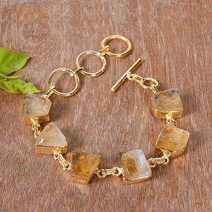 Raw Citrine Bracelet, 18k Gold Plated Bracelet, Handmade Bracelet, Natural Stone Bracelet, Adjustable Bracelet, Birthday Gift Jewelry