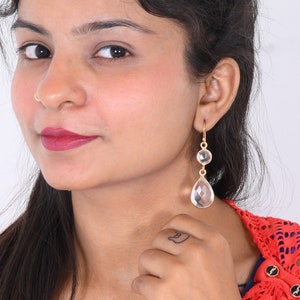 Crystal Quartz Earrings, Bezel Set Earrings, Teardrop Earrings, Handmade Earrings, Gorgeous Earrings, Faceted Stone Jewelry