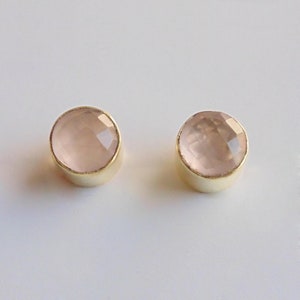 Rose Quartz Stud Earrings, Round Stone Stud Earrings, Gold Plated Stud Earrings, Simple Stud Earrings, Small Earrings, Jewelry Bulk Supplier