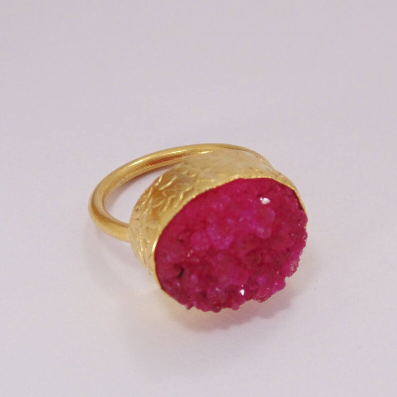 Beautiful Ring Pink Druzy Ring Handmade Brass Ring Oval Etsy