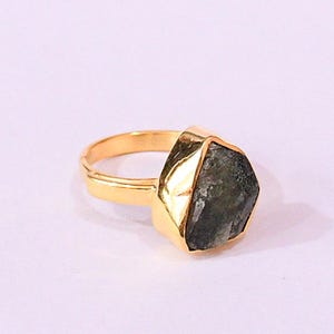 18k Gold Vermeil Green Tourmaline Ring: Mineral Stacking Ring