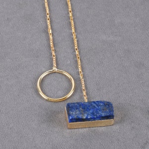 Lapis Lazuli Bar Necklace: 18K Gold Plated Brass, Healing Stone